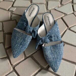 JEFFREY CAMPBELL Denim Bow Mules Flats Size 9